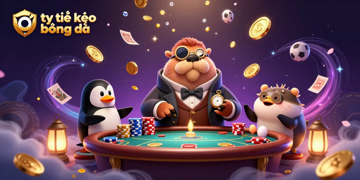 Engaging scene of a walrus and penguin engaging in tỷ lệ kèo bóng đá at an underwater poker table, emphasizing fun.