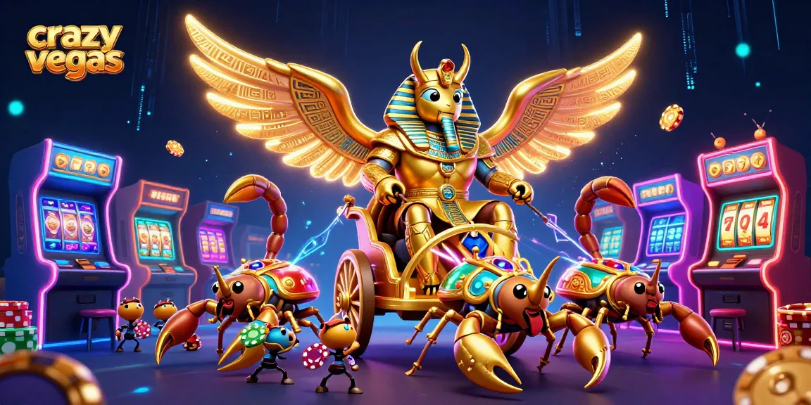 Spin and win at crazyvegas with golden scarab and exciting slot machines in vivid 3D.