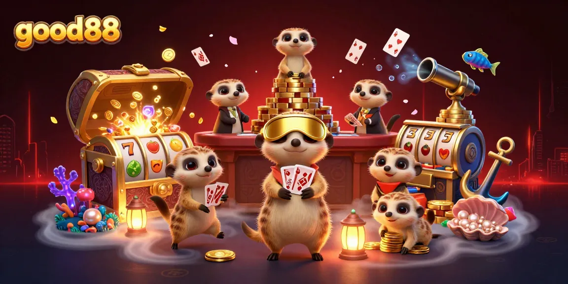 Experience the vibrant world of good88 with thrilling casino action and playful meerkats.